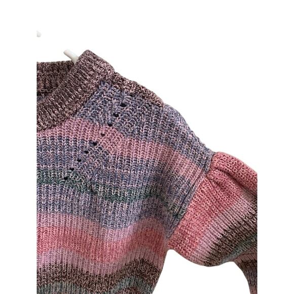 Gap-Kids-Puff‎ Sleeve-Chunky-Sweater-100% Cotton-Pink Multi-Color-Girls-L - Picture 3 of 4